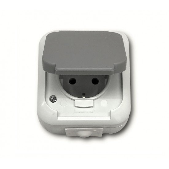 9201000006 КОНТАКТ ДВУПОЛЮСЕН СИВ IP44 СЪС ЗАЩИТНА КАПАЧКА