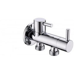 ДВУПЪТЕН ЪГЛОВ КРАН С КЕРАМИЧНИ ГЛАВИ И РОЗЕТКА 1/2"х1/2"х1/2" ELS-1052