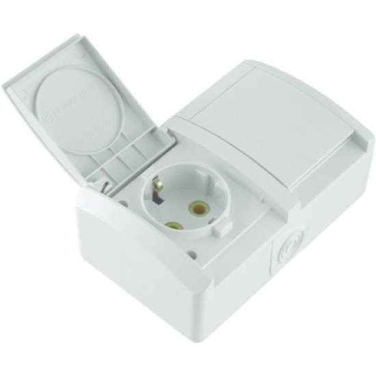 КОНТАКТ IP44 ДВОЕН ДВУПОЛЮСЕН С ПОЛИКАРБОНАТНА СЪРЦЕВИНА БЯЛ 16A/250V (12.01.053)