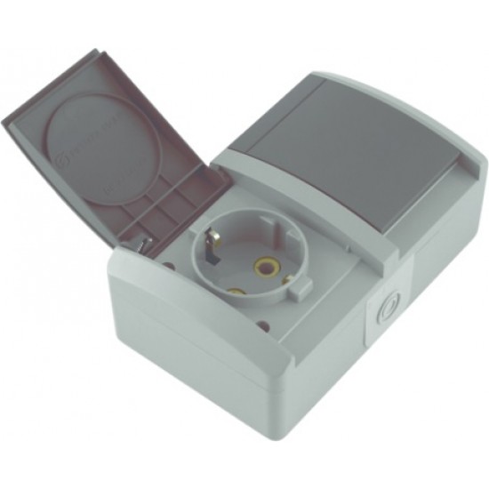 КОНТАКТ IP44 ДВОЕН ДВУПОЛЮСЕН С ПОЛИКАРБОНАТНА СЪРЦЕВИНА СИВ 16A/250V (12.23.053)