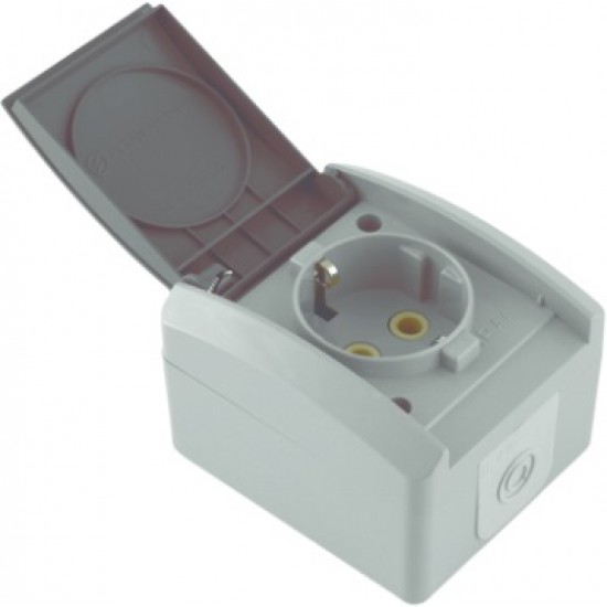 КОНТАКТ IP44 ЕДИНИЧЕН ДВУПОЛЮСЕН С ПОЛИКАРБОНАТНА СЪРЦЕВИНА СИВ 16A/250V (12.23.051)