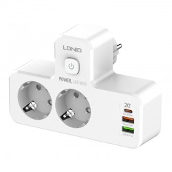 РАЗКЛОНИТЕЛ 2-КА БЕЗ КАБЕЛ С USB ЗАРЕЖДАНЕ + СЕНЗОРНА НОЩНА ЛАМПА, 2500W/10A, USB-C PD 20W + 2xUSB A, SE2337