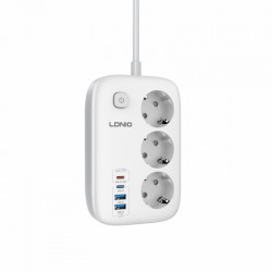РАЗКЛОНИТЕЛ 3-КА - 2М. КАБЕЛ С USB ЗАРЕЖДАНЕ, 3250W/13A, USB-C PD 45W + USB-C + 2×USB-A, SE2