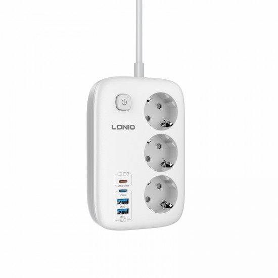 РАЗКЛОНИТЕЛ 3-КА - 2М. КАБЕЛ С USB ЗАРЕЖДАНЕ, 3250W/13A, USB-C PD 45W + USB-C + 2×USB-A, SE2