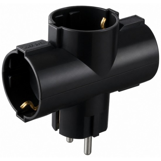 РАЗКЛОНИТЕЛ 3-KA Т-ОБРАЗЕН 16А 250V ЧЕРЕН ELS-RM1-01/03Т