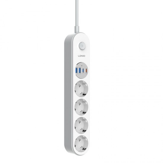 РАЗКЛОНИТЕЛ 4-КА - 2М. КАБЕЛ С USB ЗАРЕЖДАНЕ, 2500W/10A, USB-C PD 20W + USB-C + 2×USB-A, SE1-C