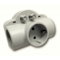 ТРОЕН РАЗКЛОНИТЕЛ СЪС ЗАЩИТА ОТ ТОКОВ УДАР СИВ - КОАКС.КАБЕЛ IN-OUT YE-1350-02