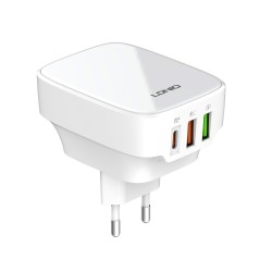 ЗАРЯДНО У-ВО ЗА БЪРЗО ЗАРЕЖДАНЕ PORT 2 Х USB-A + USB Type-C С КАБЕЛ USB  type-C PD + QC3.0 32W + AUTO ID 100-240V БЯЛ Q334