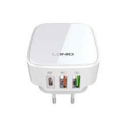 ЗАРЯДНО У-ВО ЗА БЪРЗО ЗАРЕЖДАНЕ PORT 2 Х USB-A + USB Type-C С КАБЕЛ USB  type-C PD + QC3.0 32W + AUTO ID 100-240V БЯЛ Q334