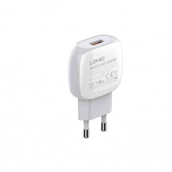 ЗАРЯДНО У-ВО ЗА БЪРЗО ЗАРЕЖДАНЕ PORT USB Type А С КАБЕЛ USB Type C QC3.0 18W 100-240V  A1306Q